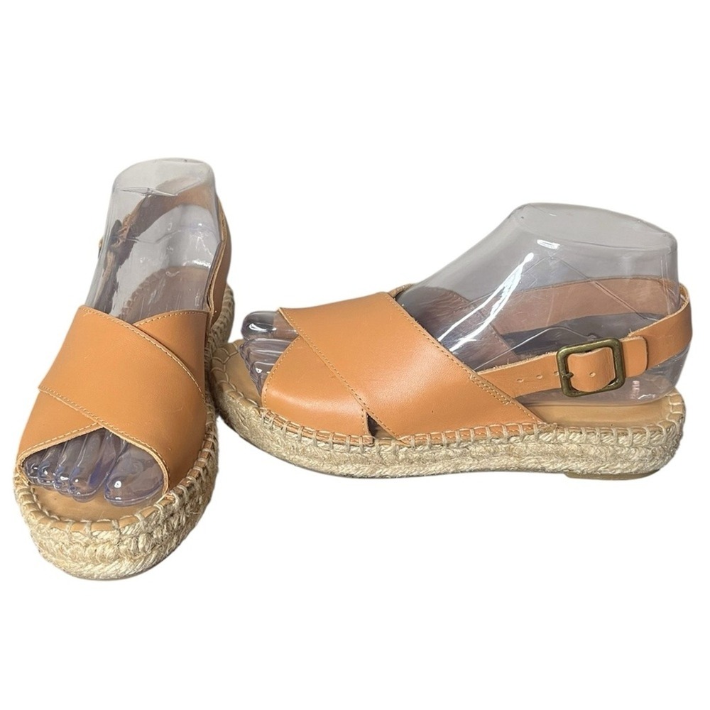 SOLUDOS Eloise‎ Camel Leather Criss Cross Espadrille Sandals Women's Size 5.5